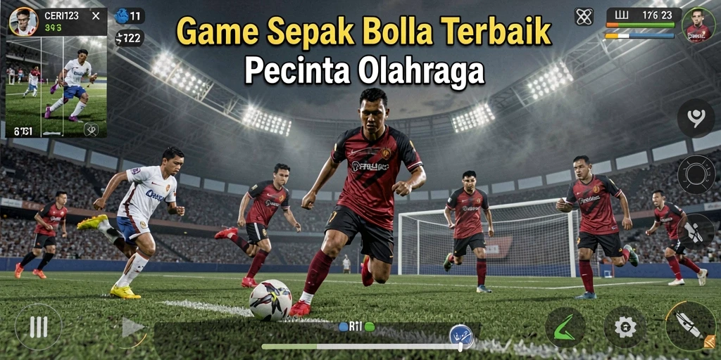 Tampilan gameplay CERI123 yang menampilkan aksi sepak bola seru dan mendebarkan.