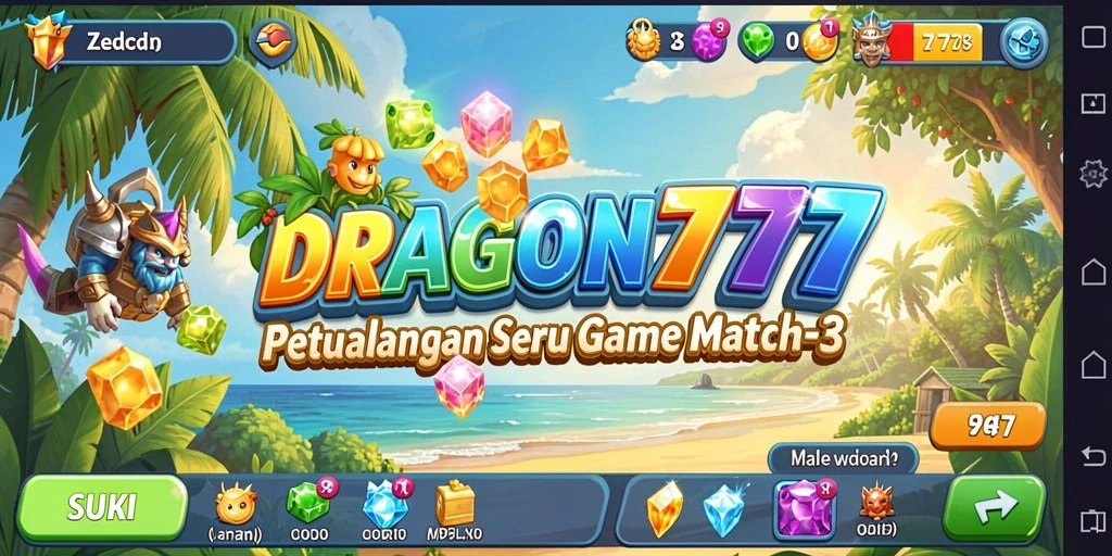 Tampilan screenshot DRAGON777 menunjukkan gameplay Match-3 yang seru dan menarik.
