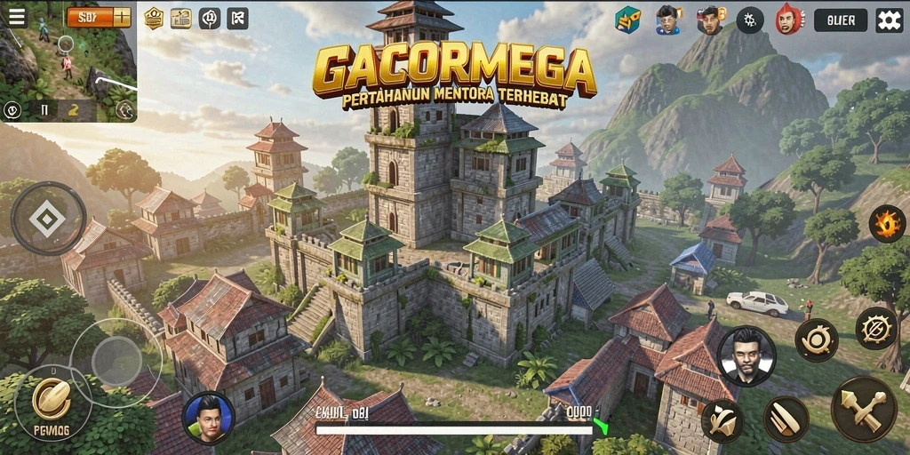 Screenshot GACORMEGA menampilkan aksi bertahan di Tower Defense.