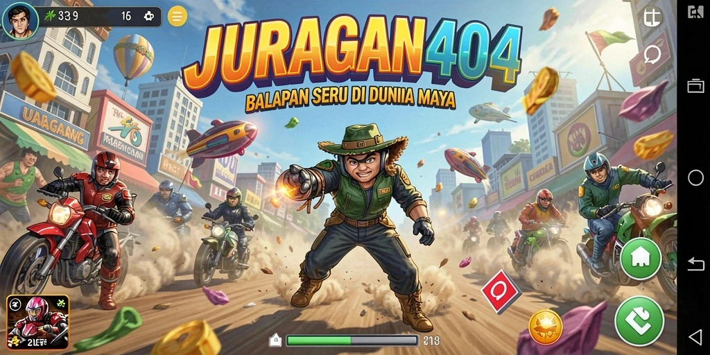Screenshot JURAGAN404 menampilkan balapan yang mendebarkan dengan grafis menakjubkan.