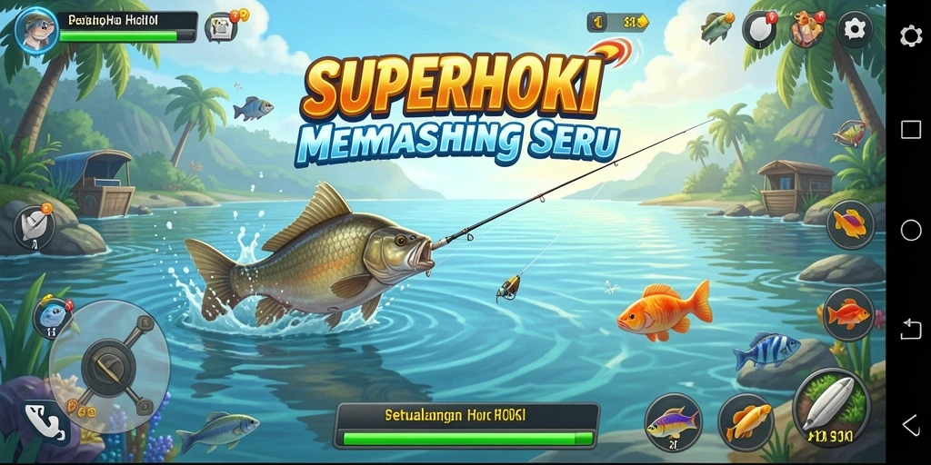 Tampilan gameplay menarik dari SUPERHOKI saat menangkap ikan.