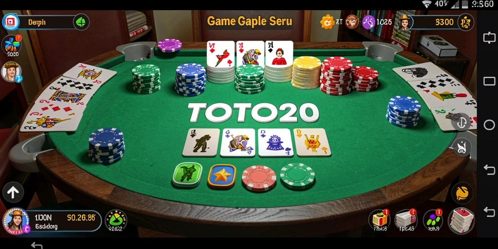 Screenshot gameplay Gaple TOTO20 yang seru dan interaktif.