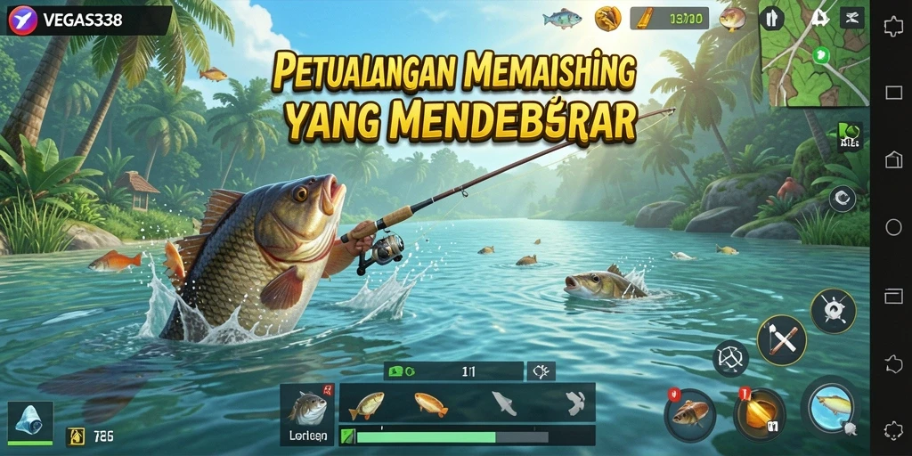 Tampilan gameplay seru dalam VEGAS338 yang menampilkan petualangan memancing.